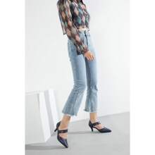 Women's Closed Pointed Toe Heels Strap D'Orsay Kitten Heel Slip On Dressy Pumps - Màu xanh hải quân - Xem 4