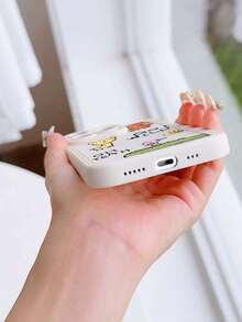 1pc White Cartoon Animal Painted Phone Case Compatible With Apple Iphone - Multicolor - View 3