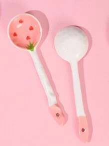 1 件心形长柄陶瓷勺，适合家庭用作汤勺、饭勺、甜点勺圣诞礼物 - 粉色 - 查看 6