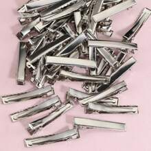 50pcs Girls' Silver Metal Diy Alligator Hair Clips, Suitable For Daily Use - Silver - View 1