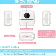 Portable Wireless Thermal Printer with 1 Roll of Paper Inkless Mini Sticker Printer for Printing - Black and White - View 4