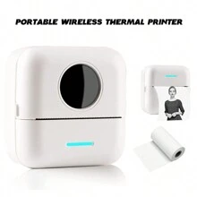 Portable Wireless Thermal Printer with 1 Roll of Paper Inkless Mini Sticker Printer for Printing - Black and White - View 2
