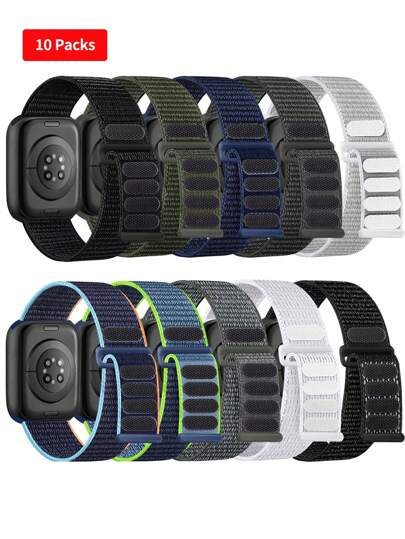 Set de 10 piezas Bandas de bucle solo de nailon suave compatibles con la banda del Apple Watch de 38 mm, 40 mm, 41 mm, 42 mm, 44 mm, 45 mm, 46 mm, 49 mm para mujeres y hombres, correa trenzada elástica y transpirable compatible con Apple Watch Series Ultra 10/9/8/7/6/5/4/3/2/1/SE como regalo para estudiantes que regresan a la escuela