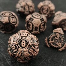 7pcs Gold Solid Metal Dice Set With Ancient Copper Finish Suitable For Everyday Gameplay - Bronze - View 2