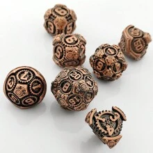 7pcs Gold Solid Metal Dice Set With Ancient Copper Finish Suitable For Everyday Gameplay - Bronze - View 5