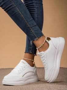 四季流行款白色鞋子,pu皮革鞋面透氣防水平底鞋,時尚休閒運動鞋,增高旅行鞋