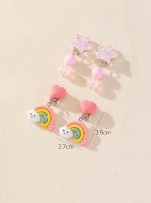 2對可愛的彩虹/星星粉色樹脂夾子,適用於女孩日常穿搭