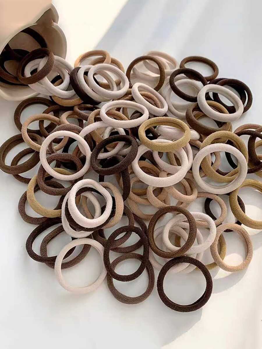 50 Piezas De Bandas Elásticas Grandes Para El Cabello De Color Café - Multicolor - Ver 1