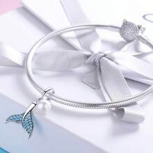 1入組精美豪華人造澳大利亞的蛋白石美人魚尾巴造型925 銀DIY項鍊吊墜女性生日禮物