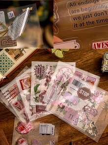 100張/組復古花卉風格貼紙套裝,可愛花卉植物蘑菇蝴蝶pet透明自黏剪貼簿貼紙,適用於手帳、筆記本電腦、手機殼、禮品標籤、相冊等 - 彩色 - 查看 6