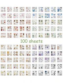 100張/組復古花卉風格貼紙套裝,可愛花卉植物蘑菇蝴蝶pet透明自黏剪貼簿貼紙,適用於手帳、筆記本電腦、手機殼、禮品標籤、相冊等 - 彩色 - 查看 9