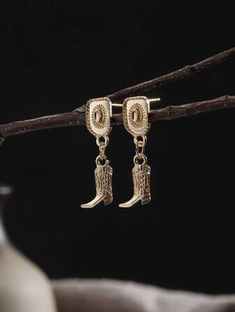 1pair European & American Vintage Western Cowboy Hat & Boots Shaped Alloy Dangle Earrings For Women, Daily Wear