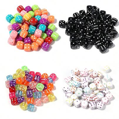 50pcs/pack Acrylic Dice Shaped Beads Diy Square Handmade Beading Materials For Making Keychain, Necklace, Bracelet