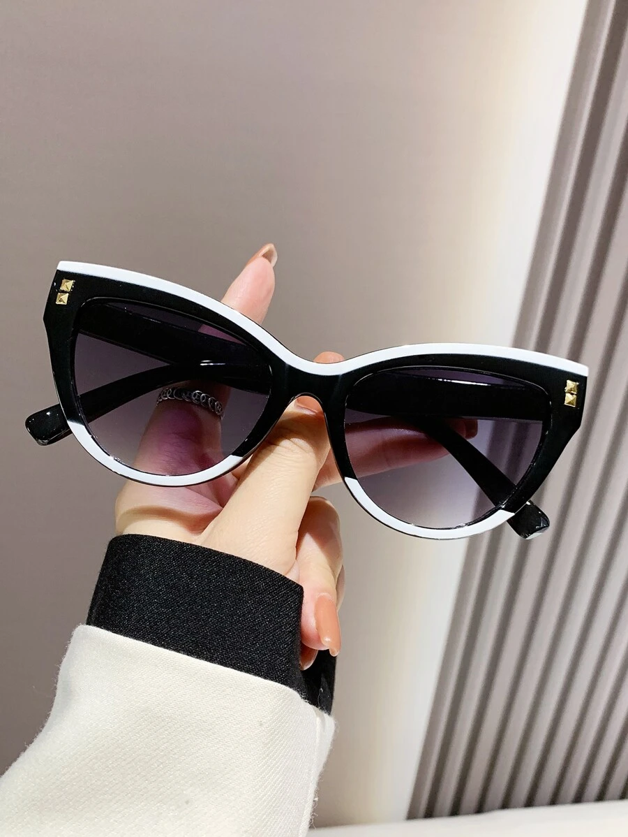 Cute 1pc Women's Plastic Cat Eye Frame Sunglasses Sunglasses Beach Sun Glasses Beach Accessories For Women Sun Glasses Sunglasses Shades Fashionable Shade Elegant Outfit Family Outings Travel Vacation Holiday For Summer Beach Vacation,Outdoor,Travel - 黑與白 - 查看 1