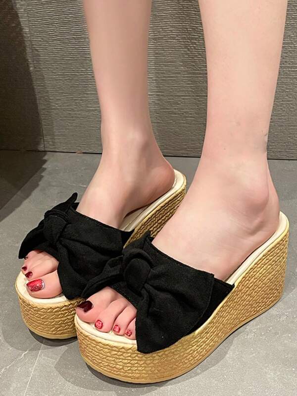 Women's Wedge Heels Thick Soled Sandals, Large Size With Lovely Bow-knot Decoration, Casual Style
