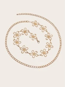 1 pièce Chaîne de corps en métal vintage ajourée en forme de fleur pour femmes. Décoration bohème multirang pour la taille, convient pour les coiffures décontractées. Idéal pour les occasions comme Halloween, Noël, l'été, l'école, l'automne.