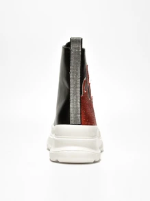 Women's  Rhinestone Flame High Top Lug Sneakers - Lug, Platform Round Toe Low Heel For Casual - 黑色 - 查看 3