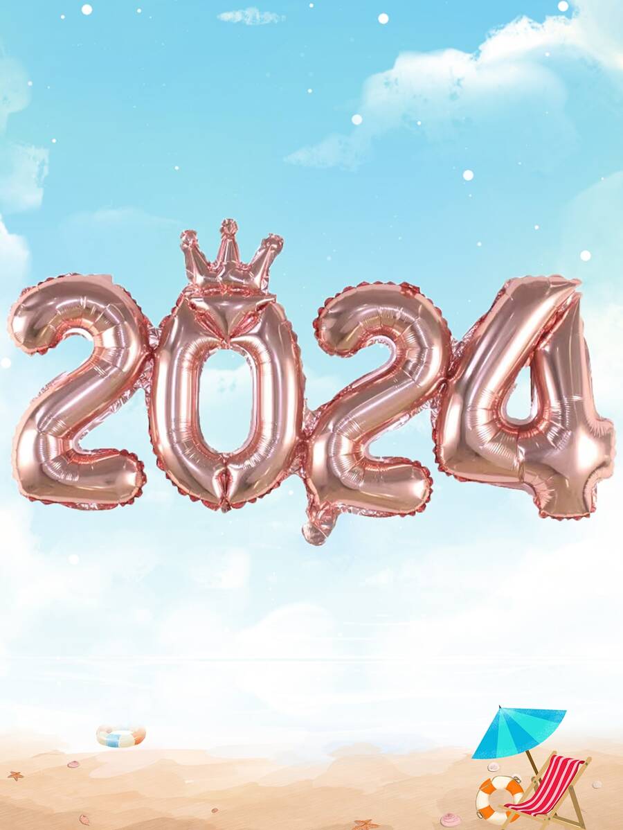 2024數字皇冠形氣球,用於新年裝飾