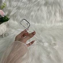 1pc Anti-Drop Tpu Phone Case With Transparent Electroplated Buttons/Camera Protection & Silver Butterfly Stickers Compatible With IPhone15/15Plus/15Pro/15Promax