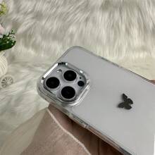 1pc Anti-Drop Tpu Phone Case With Transparent Electroplated Buttons/Camera Protection & Silver Butterfly Stickers Compatible With IPhone15/15Plus/15Pro/15Promax
