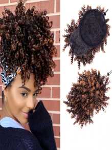 Aplique Fibra Orgânico Cacheado Afro Puff Com Franja Ombre Chocolate - Chocolate - Visão 1