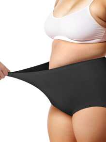 MEIYATING Paquete de 4 piezas de bragas de control de abdomen de talla grande para mujer, de cintura alta, suaves y transpirables, de unicolor - Negro - Ver 3