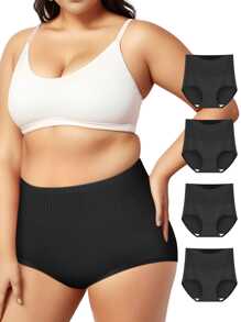 MEIYATING Paquete de 4 piezas de bragas de control de abdomen de talla grande para mujer, de cintura alta, suaves y transpirables, de unicolor - Negro - Ver 2