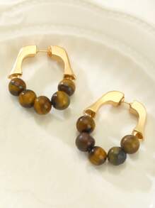 1 对复古西式简约圆珠耳环，独特设计时尚女士珠宝，适合日常佩戴和度假