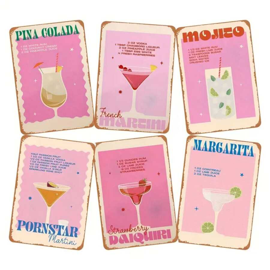 1pc Random Pink Vintage Tin Sign, Retro Aluminum Metal Sign, Suitable For Home Coffee Wall Decor, Size 12x8 Inches, Birthday Theme - Random Pink - View 1