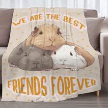 1入組三豬設計創意毯子適用於沙發和床 - 杏色 - 查看 1