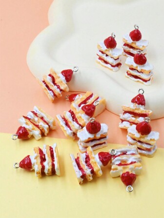 8pcs Simulation Strawberry Cream Thousand Layer Cake Charms DIY Pendant Earrings Necklace Keychain Accessories For DIY Jewelry Making