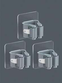 2pcs, No Punch Mop Broom Rack Hooks, Bathroom Laundry Miscellaneous Room Kitchen Household Wall Mounted Storage Hooks, Mop Clip Hooks, Miscellaneous Hooks - White - View 4