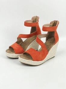 女式踝帶楔型凉鞋,帶有度假風味 - 橘色 - 查看 6