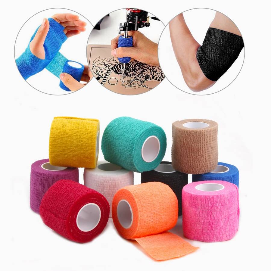 6 件装混色一次性绷带纹身运动绷带自粘弹性绷带胶带纹身永久化妆配件 - 彩色 - 查看 1