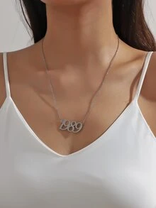 1pc Fashionable Steel-Color Year Number Pendant Necklace, Suitable For Women's Daily Wear - Silver - View 2