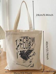 The Club品牌帆布單肩包撲克牌手提包女款手提包,美學校園購物收納布袋可重複使用 - 米色 - 查看 2