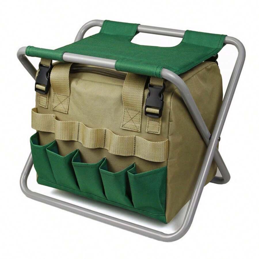 Taburete Plegable De Jardín Con Bolsa De Almacenamiento Para Herramientas De Jardinería, Asiento Multifuncional Al Aire Libre, Silla De Pesca - Caqui - Ver 1