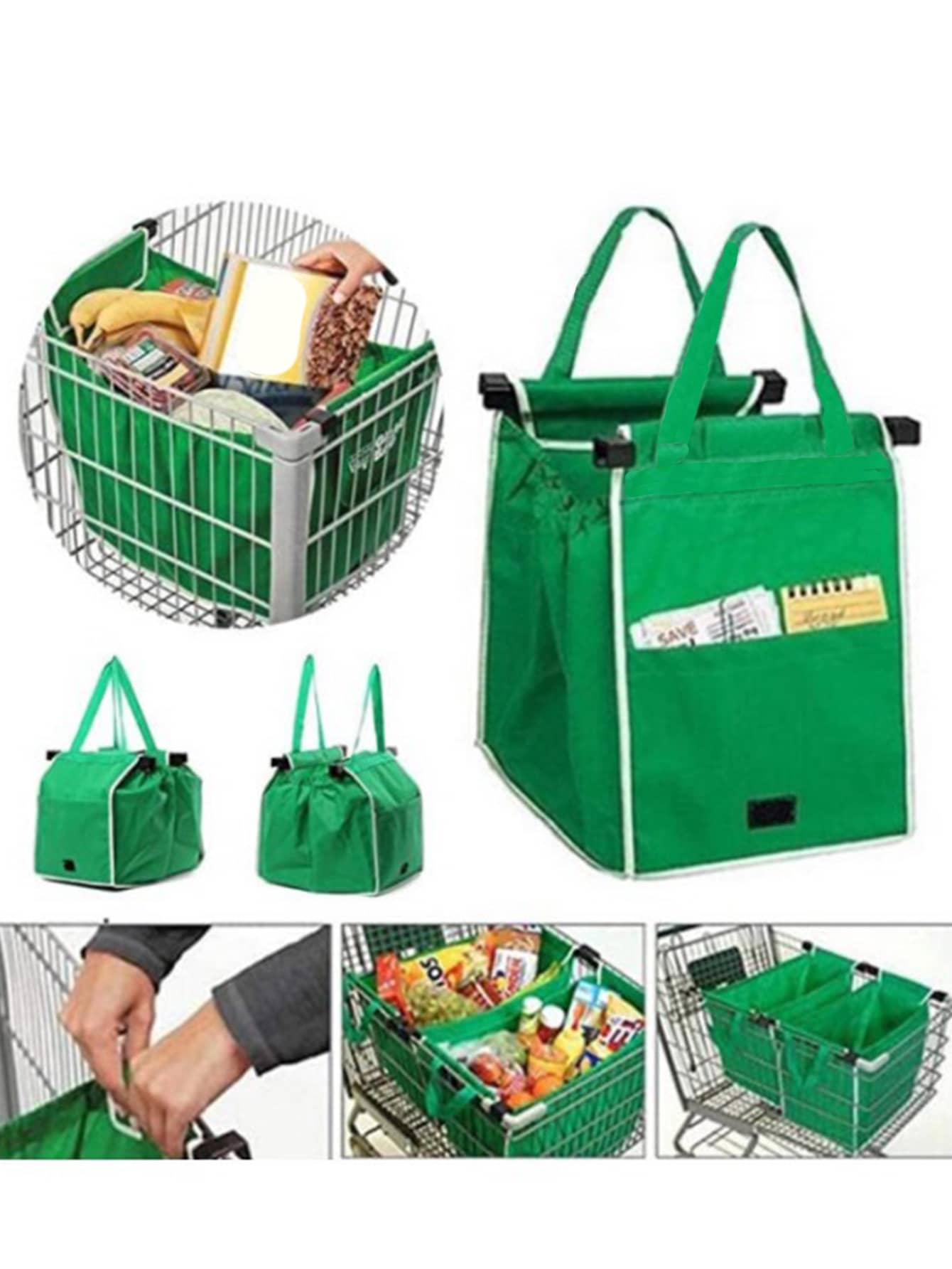 Foldable Tote Supermarket Durable Trolley Cart Pack - Green - View 1