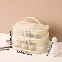 1入組多功能透明收納袋雙層網紗化妝包便攜大容量旅行化妝包郵輪必備 - 米色 - 查看 2