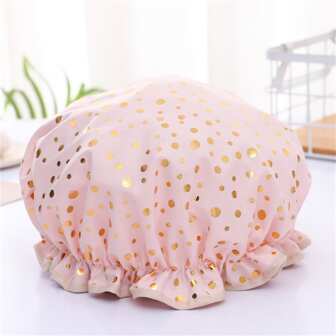 1PC Double Layer Shower Cap, Waterproof Hair Cap, Gilded Printed PEVA Shower Cap, Shower for Women