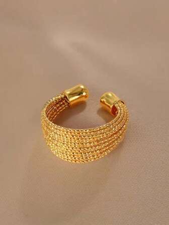 1pc Luxurious Multi-layered Wire & Thread Design Adjustable Ring With Striking Layering