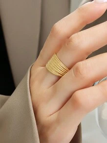 1pc Luxurious Multi-layered Wire & Thread Design Adjustable Ring With Striking Layering - Yellow Gold - View 3