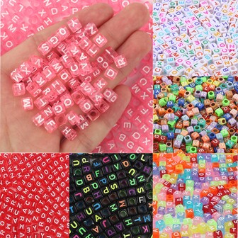 100 件 6 毫米立方体黑色字母珠子适用于珠宝制作 DIY 可爱手链项链适合女孩