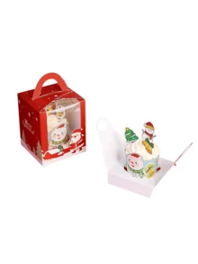 1pc Christmas Cupcake Box With Holiday Themed Prints - Red - View 4