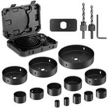 HYCHIKA Hole Saw Set With Case, 19 Pieces Hole Saw Bit With 3/4-5inch Saw Blades, 2 Mandrels,2 Drill Bits,1 Installation Plate,1 Hex Key, Hole Saw Kit For Soft Wood, Plywood, Drywall, PVC