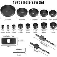 HYCHIKA Hole Saw Set With Case, 19 Pieces Hole Saw Bit With 3/4-5inch Saw Blades, 2 Mandrels,2 Drill Bits,1 Installation Plate,1 Hex Key, Hole Saw Kit For Soft Wood, Plywood, Drywall, PVC