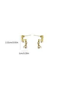 1 Par Pendientes De Tuerca Decorados Con Perlas Y Pedrería - Amarillo Oro - Ver 4