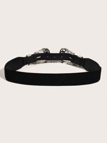 街头西部风格镂空双扣弹力腰带，带流苏细节，完美的腰带配饰，万圣节夏季、学校秋季、秋季、万圣节 - 黑色 - 查看 2