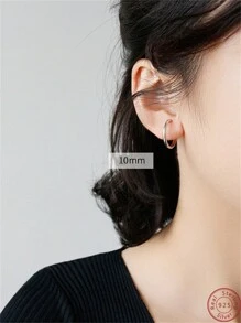 1 paire Unicolore Argent 925 Lisse Cercle Créoles Avec Boîte À Cadeau , À La Mode & Style Simple Pour Rencontre , Festival , Fête , Voyage , Travail , Port Quotidien , Plage Jours ; Adapté Pour Femme , Idéal Choix Comme Cadeaux Pour Petite Amie , Mère , Professeur , Ami ,