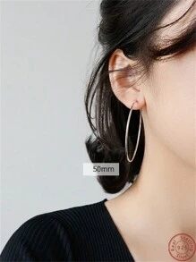1 paire Unicolore Argent 925 Lisse Cercle Créoles Avec Boîte À Cadeau , À La Mode & Style Simple Pour Rencontre , Festival , Fête , Voyage , Travail , Port Quotidien , Plage Jours ; Adapté Pour Femme , Idéal Choix Comme Cadeaux Pour Petite Amie , Mère , Professeur , Ami ,